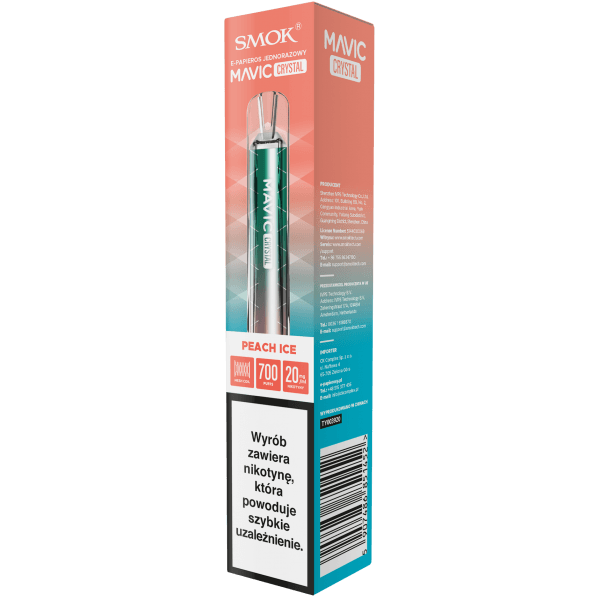 E-papieros jednorazowy SMOK MAVIC Crystal Peach ICE 20mg